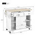 Kitchen Cart with Rubber wood Drop-Leaf Countertop, Concealed sliding barn door adjustable height,Kitchen Island on 4 Wheels with Storage Cabinet and 2 Drawers,L52.2xW30.5xH36.6 inch, White Default -DTYStore