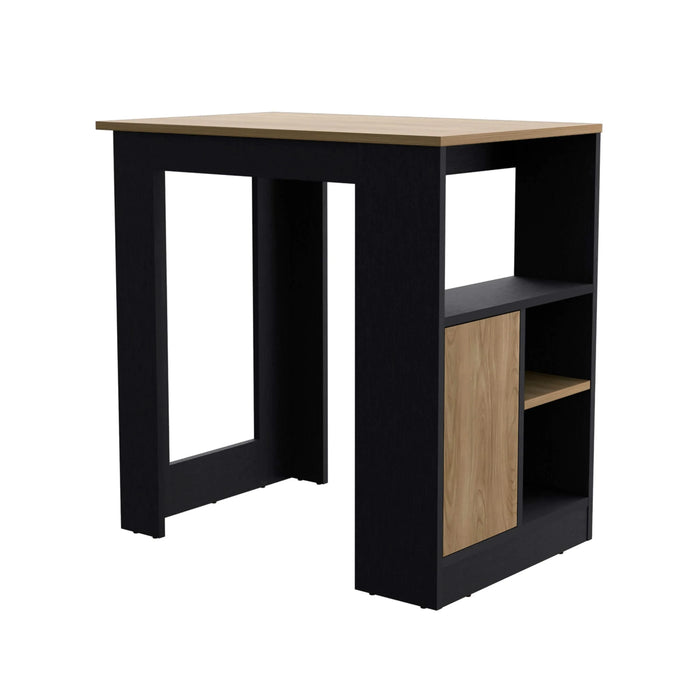 Kitchen Island 36' H, Three Open Side Storage Shelves and One Push-to-Open Cabinet, Black / Natural Oak Default -DTYStore