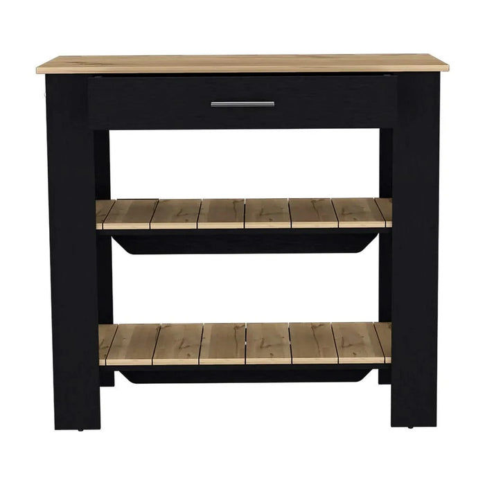 Kitchen Island 40 Inches Dozza, Two Shelves, Black Wengue / Light Oak Finish Default -DTYStore