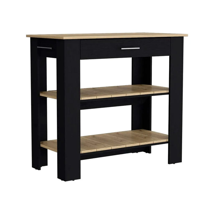 Kitchen Island 40 Inches Dozza, Two Shelves, Black Wengue / Light Oak Finish Default -DTYStore