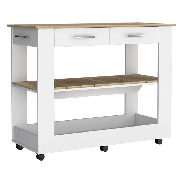 Kitchen Island 46 Inches Dozza, Two Drawers, White / Light Oak Finish Default -DTYStore