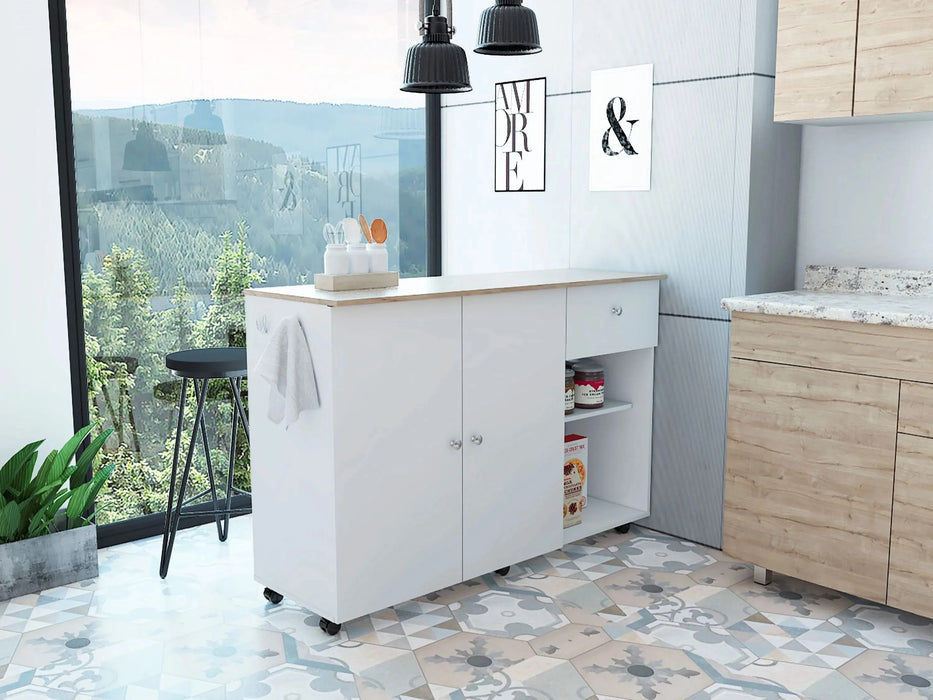 Kitchen Island Cart Indiana, Kitchen, White / Light Oak Default -DTYStore