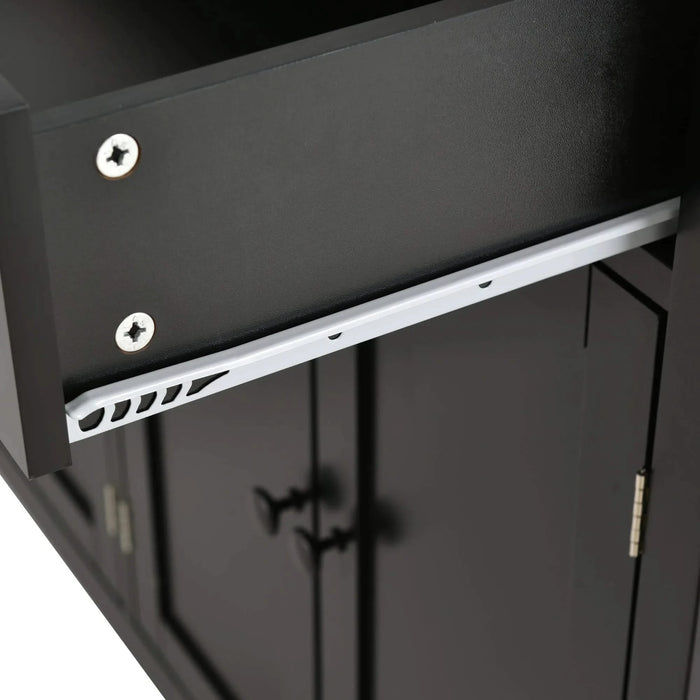 Kitchen Island Cart with Solid Wood Top and Locking Wheels,54.3 Inch Width,4 Door Cabinet and Two Drawers,Spice Rack, Towel Rack (Black) Default -DTYStore