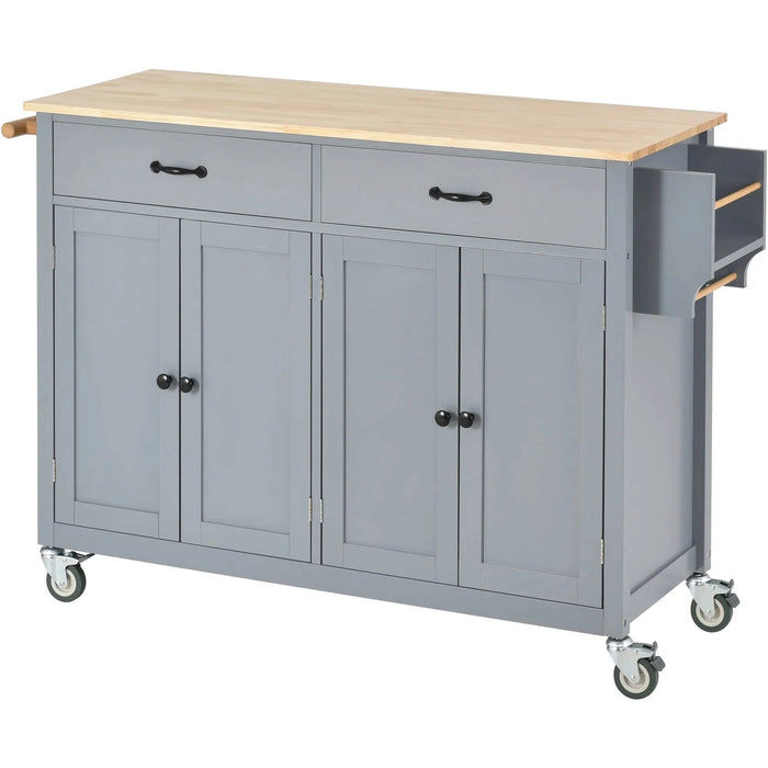 Kitchen Island Cart with Solid Wood Top and Locking Wheels,54.3 Inch Width,4 Door Cabinet and Two Drawers,Spice Rack, Towel Rack (Grey Blue) Default -DTYStore