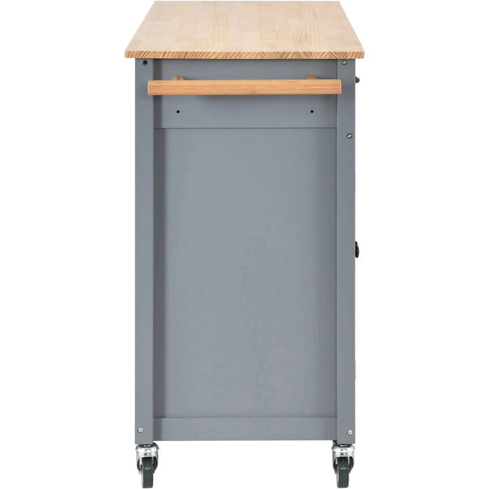 Kitchen Island Cart with Solid Wood Top and Locking Wheels,54.3 Inch Width,4 Door Cabinet and Two Drawers,Spice Rack, Towel Rack (Grey Blue) Default -DTYStore