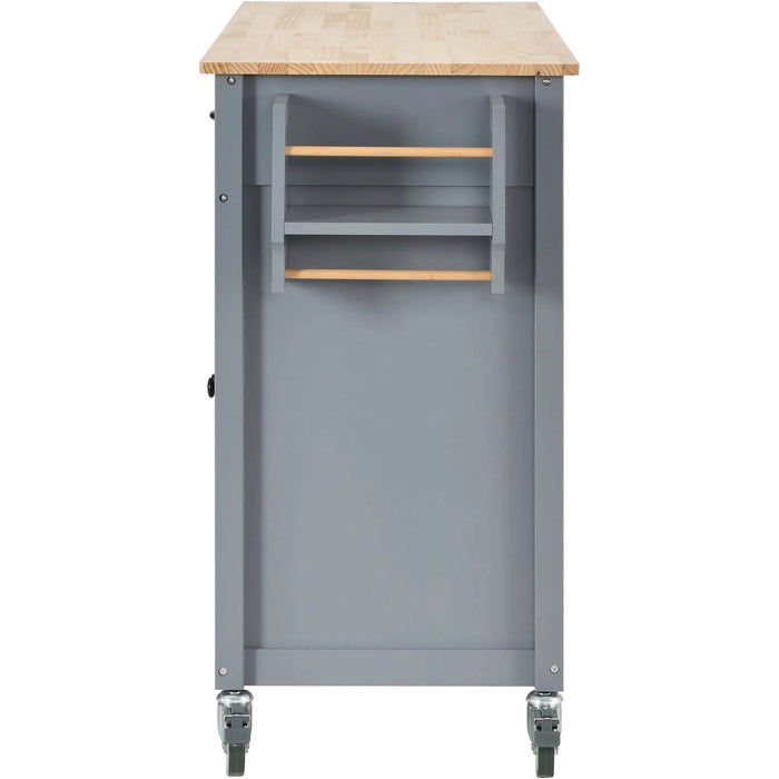 Kitchen Island Cart with Solid Wood Top and Locking Wheels,54.3 Inch Width,4 Door Cabinet and Two Drawers,Spice Rack, Towel Rack (Grey Blue) Default -DTYStore