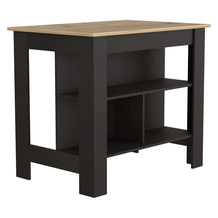 Kitchen Island Dozza, Three Shelves, Black Wengue / Light Oak Finish Default -DTYStore