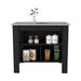 Kitchen Island Dozza, Three Shelves, Black / Ibiza Marble Color Finish Default -DTYStore
