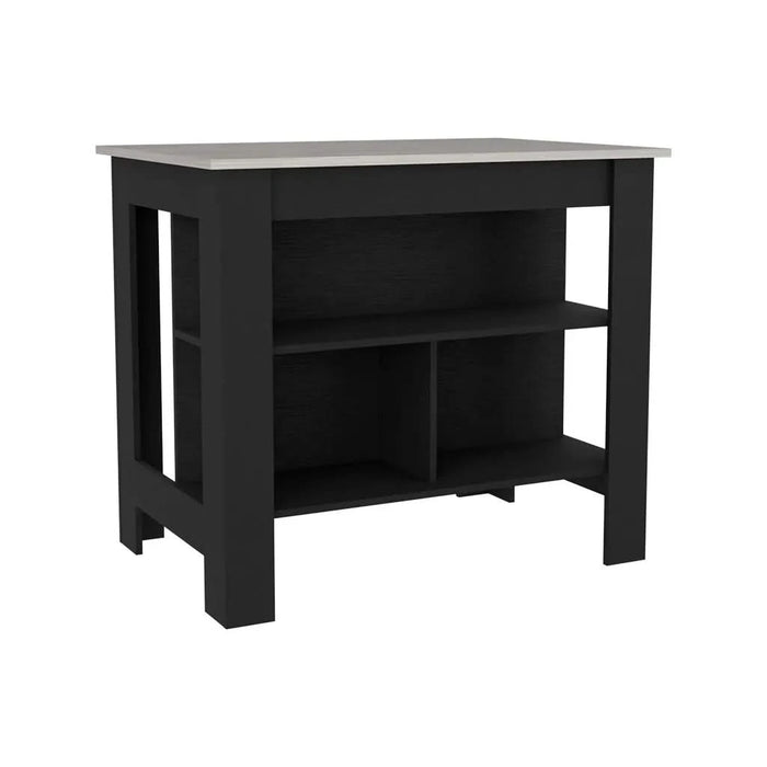 Kitchen Island Dozza, Three Shelves, Black / Ibiza Marble Color Finish Default -DTYStore