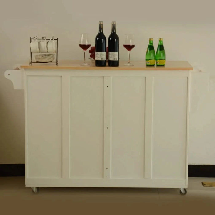 Kitchen Island & Kitchen Cart, Mobile Kitchen Island, Rubber Wood Top, Big & Adjustable Shelf Inside Cabinet for Different Utensils, Luxury Design Fits Party at Different Site. Default -DTYStore