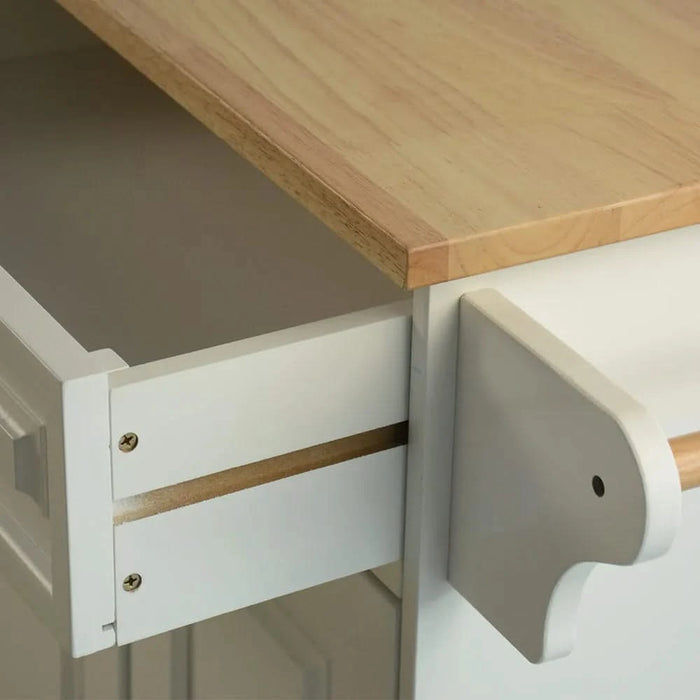 Kitchen Island & Kitchen Cart, Mobile Kitchen Island, Rubber Wood Top, Big & Adjustable Shelf Inside Cabinet for Different Utensils, Luxury Design Fits Party at Different Site. Default -DTYStore