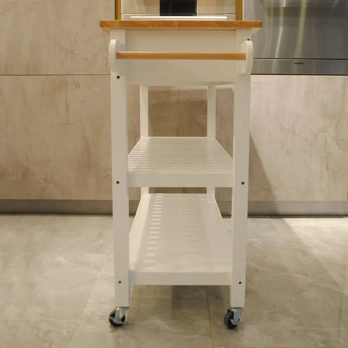 Kitchen Island & Kitchen Cart, Rubber Wood Top, Mobile Kitchen Island with Two Lockable Wheels, Simple Design for Easy Storing and Fetching, Two Drawers Give Unique Storage for Special Utensil. Default -DTYStore