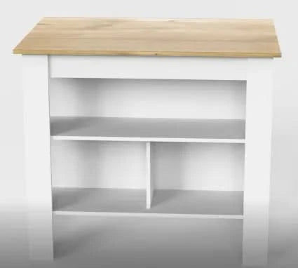 Kitchen Island, kitchen table 35' H, Four Legs, Three Open Storage Shelves, White / Light Oak Default -DTYStore