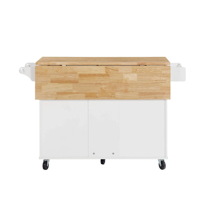 Kitchen Island with Drop Leaf Countertop, Rolling Kitchen Island Cart , Barn Door Kitchen Island Table with Storage Cabinet and Tower Rack, Island Table On Wheels for Kitchen, White Default -DTYStore