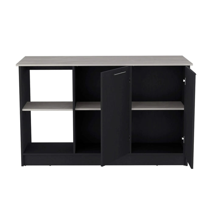 Kitchen Island with Large Countertop, Open Storage Shelves and Double Door Cabinet, Black / Onyx Default -DTYStore