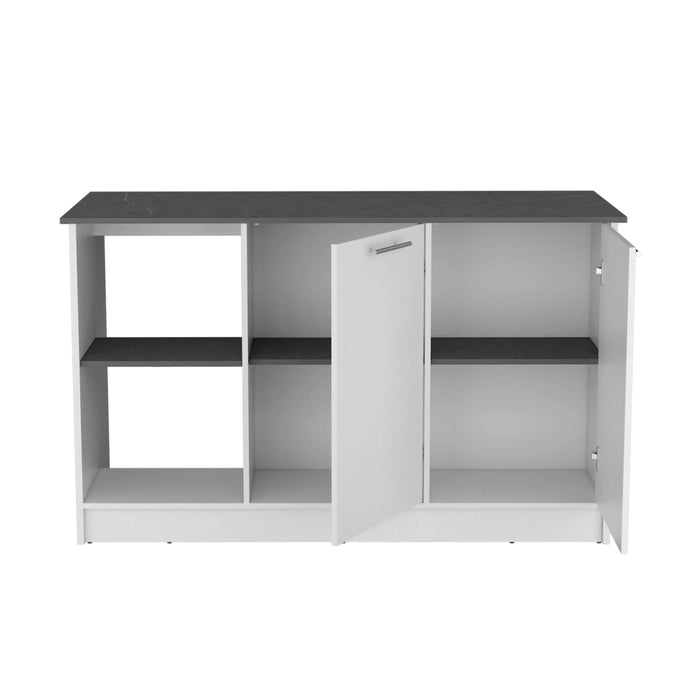 Kitchen Island with Large Countertop, Open Storage Shelves and Double Door Cabinet, White / Onyx Default -DTYStore