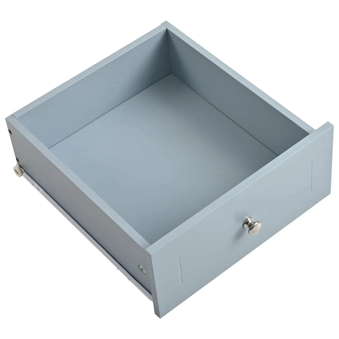 Kitchen Island with Power Outlet,Kitchen Storage Island with Drop Leaf and Rubber Wood,Open Storage and Wine Rack,5 Wheels,with Adjustable Storage for Home, Kitchen, and Dining Room, Grey Blue Default -DTYStore