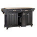 Kitchen Island with Rubber wood Countertop, Kitchen Cart on 5 Wheels with Storage Cabinet and 2 Top Drawers and A center double layered storage drawer for Dinning Room, Black Default -DTYStore