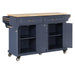 Kitchen Island with Rubber wood Countertop, Kitchen Cart on 5 Wheels with Storage Cabinet and 5 Drawers for Dinning Room, Blue Default -DTYStore
