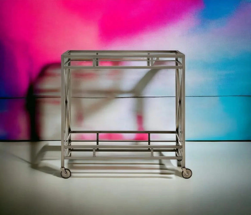 Kristensen Mirrored & Antique Gold Finish Serving Cart Default -DTYStore