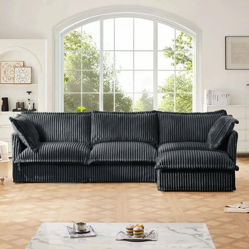 L-Shaped Slipcovered Sectional Sofa Couch, Comfy Deep Seat Cloud Couch with Convertible Ottoman & 2 Big Pillows, Modern Oversized 3 Seater Slipcovered Sofa Set for Living Room Office,Gray Corduroy Default -DTYStore