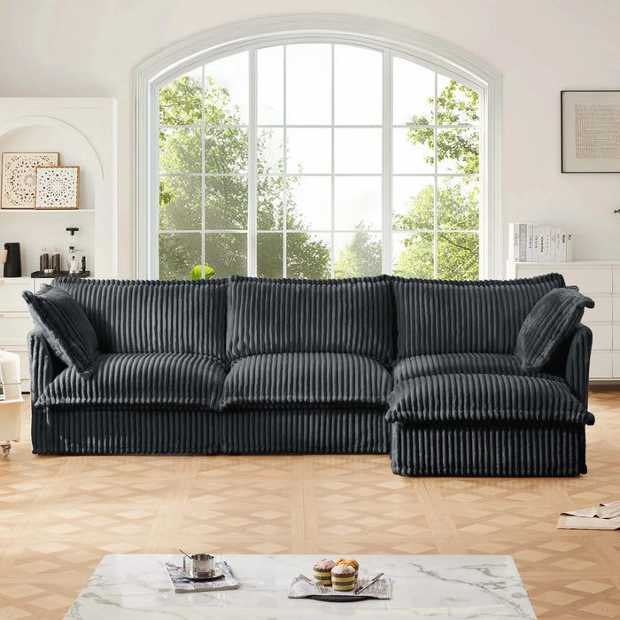 L-Shaped Slipcovered Sectional Sofa Couch, Comfy Deep Seat Cloud Couch with Convertible Ottoman & 2 Big Pillows, Modern Oversized 3 Seater Slipcovered Sofa Set for Living Room Office,Gray Corduroy Default -DTYStore