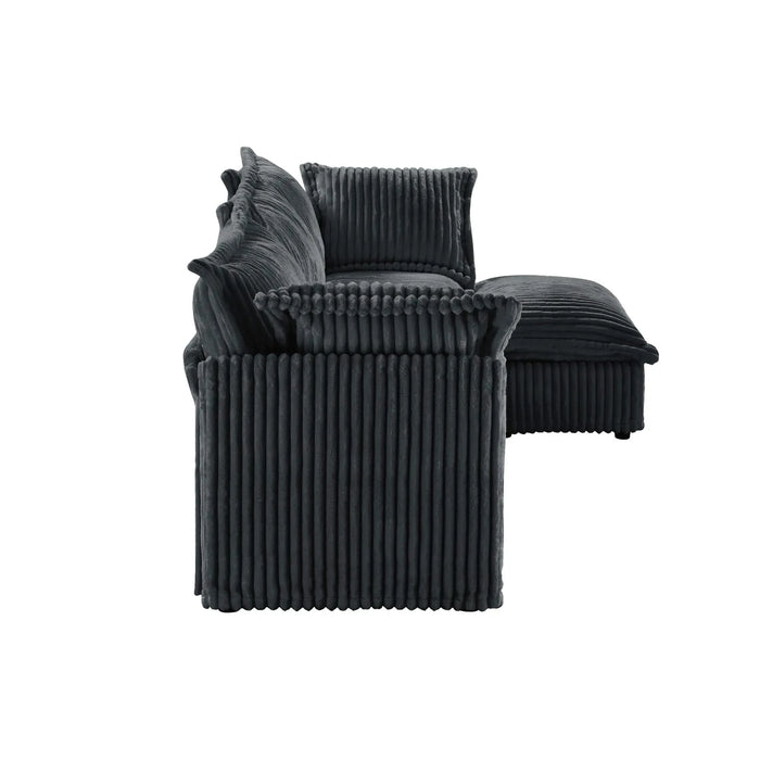 L-Shaped Slipcovered Sectional Sofa Couch, Comfy Deep Seat Cloud Couch with Convertible Ottoman & 2 Big Pillows, Modern Oversized 3 Seater Slipcovered Sofa Set for Living Room Office,Gray Corduroy Default -DTYStore