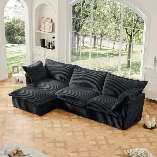 L-Shaped Slipcovered Sectional Sofa Couch, Comfy Deep Seat Cloud Couch with Convertible Ottoman & 2 Big Pillows, Modern Oversized 3 Seater Slipcovered Sofa Set for Living Room Office,Gray Corduroy Default -DTYStore