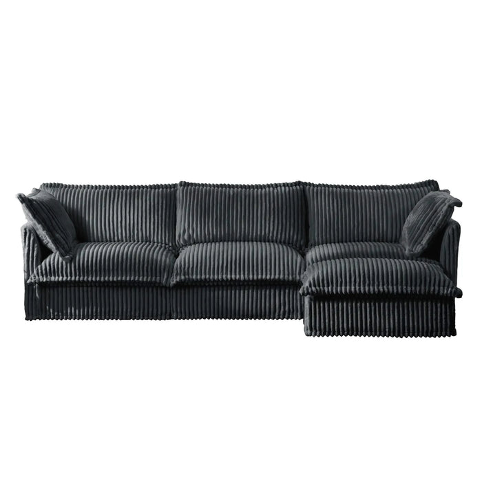 L-Shaped Slipcovered Sectional Sofa Couch, Comfy Deep Seat Cloud Couch with Convertible Ottoman & 2 Big Pillows, Modern Oversized 3 Seater Slipcovered Sofa Set for Living Room Office,Gray Corduroy Default -DTYStore