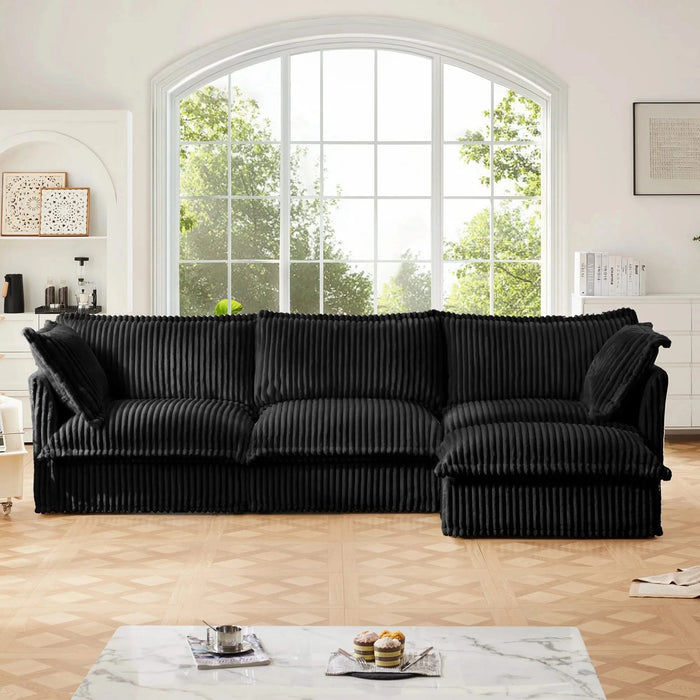 L-Shaped Slipcovered Sectional Sofa Couch, Comfy Deep Seat Cloud Couch with Convertible Ottoman & 2 Big Pillows, Modern Oversized 3 Seater Slipcovered Sofa Set for Living Room Office, Black Corduroy Default -DTYStore