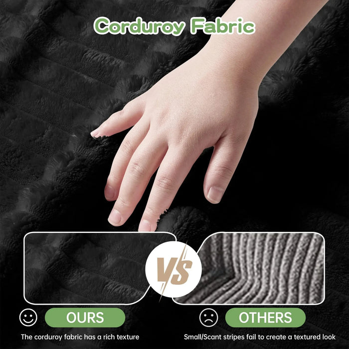 L-Shaped Slipcovered Sectional Sofa Couch, Comfy Deep Seat Cloud Couch with Convertible Ottoman & 2 Big Pillows, Modern Oversized 3 Seater Slipcovered Sofa Set for Living Room Office, Black Corduroy Default -DTYStore