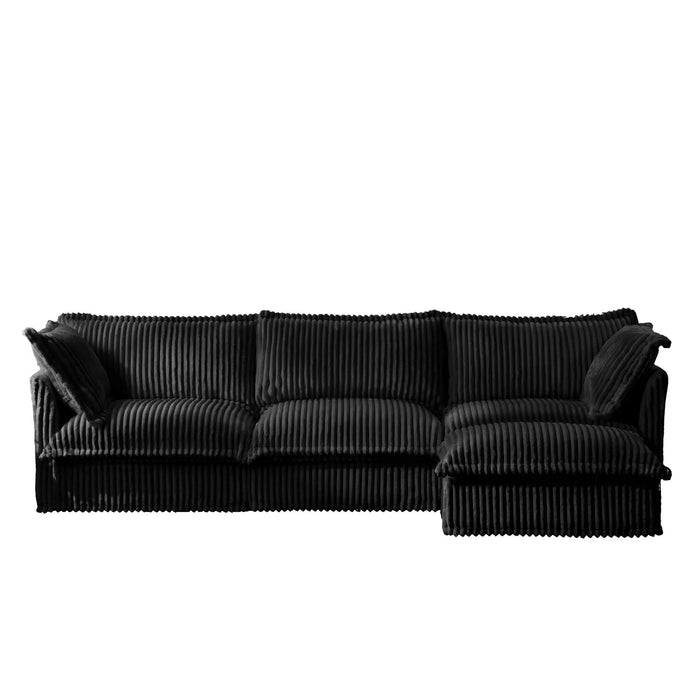L-Shaped Slipcovered Sectional Sofa Couch, Comfy Deep Seat Cloud Couch with Convertible Ottoman & 2 Big Pillows, Modern Oversized 3 Seater Slipcovered Sofa Set for Living Room Office, Black Corduroy Default -DTYStore