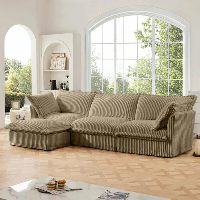 L-Shaped Slipcovered Sectional Sofa Couch, Comfy Deep Seat Cloud Couch with Convertible Ottoman & 2 Big Pillows, Modern Oversized 3 Seater Slipcovered Sofa Set for Living Room Office, Camel Corduroy Default -DTYStore