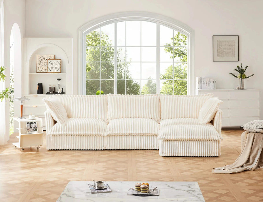 L-Shaped Slipcovered Sectional Sofa Couch, Comfy Deep Seat Cloud Couch with Convertible Ottoman & 2 Big Pillows, Modern Oversized 3 Seater Slipcovered Sofa Set for Living Room Office, Cream Corduroy Default -DTYStore