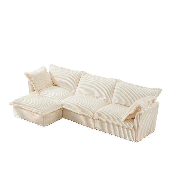 L-Shaped Slipcovered Sectional Sofa Couch, Comfy Deep Seat Cloud Couch with Convertible Ottoman & 2 Big Pillows, Modern Oversized 3 Seater Slipcovered Sofa Set for Living Room Office, Cream Corduroy Default -DTYStore