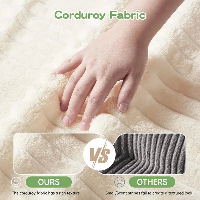 L-Shaped Slipcovered Sectional Sofa Couch, Comfy Deep Seat Cloud Couch with Convertible Ottoman & 2 Big Pillows, Modern Oversized 3 Seater Slipcovered Sofa Set for Living Room Office, Cream Corduroy Default -DTYStore