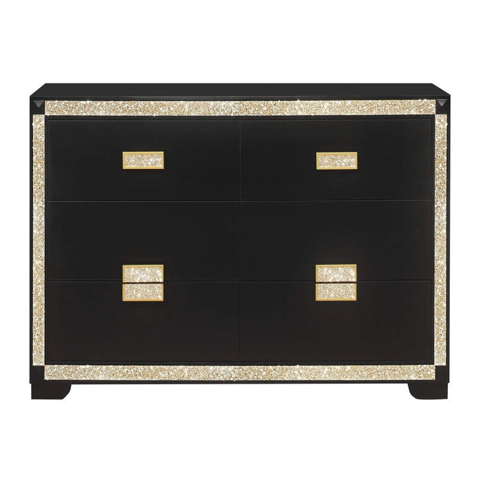 LIVELY Black/Gold Full Bedroom Set with Glitter Detail and Padded Headboard Default -DTYStore