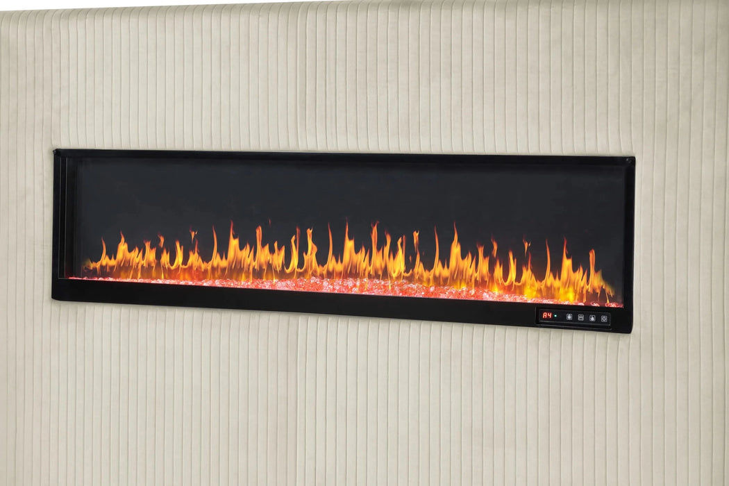 LIZZELLE Upholstery Wooden Queen 4 PC Bedroom set with Ambient lighting in Beige Velvet Finish(NJ INVENTORY) Default -DTYStore