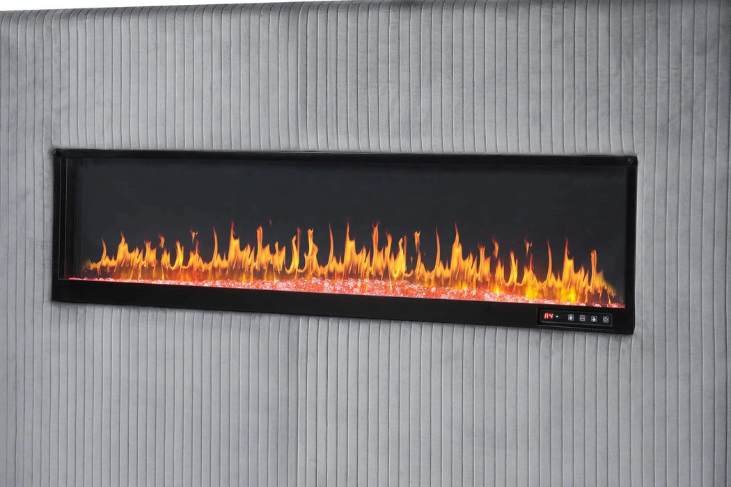 LIZZELLE Upholstery Wooden Queen 5 PC Bedroom set with Ambient lighting in Gray Velvet Finish Default -DTYStore