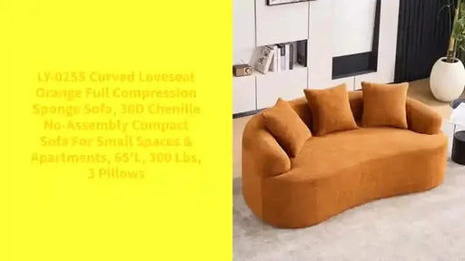 LY-025S Curved Loveseat Orange Full Compression Sponge Sofa, 30D Chenille No-Assembly Compact Sofa for Small Spaces & Apartments, 65'L, 300 lbs, 3 Pillows Default -DTYStore