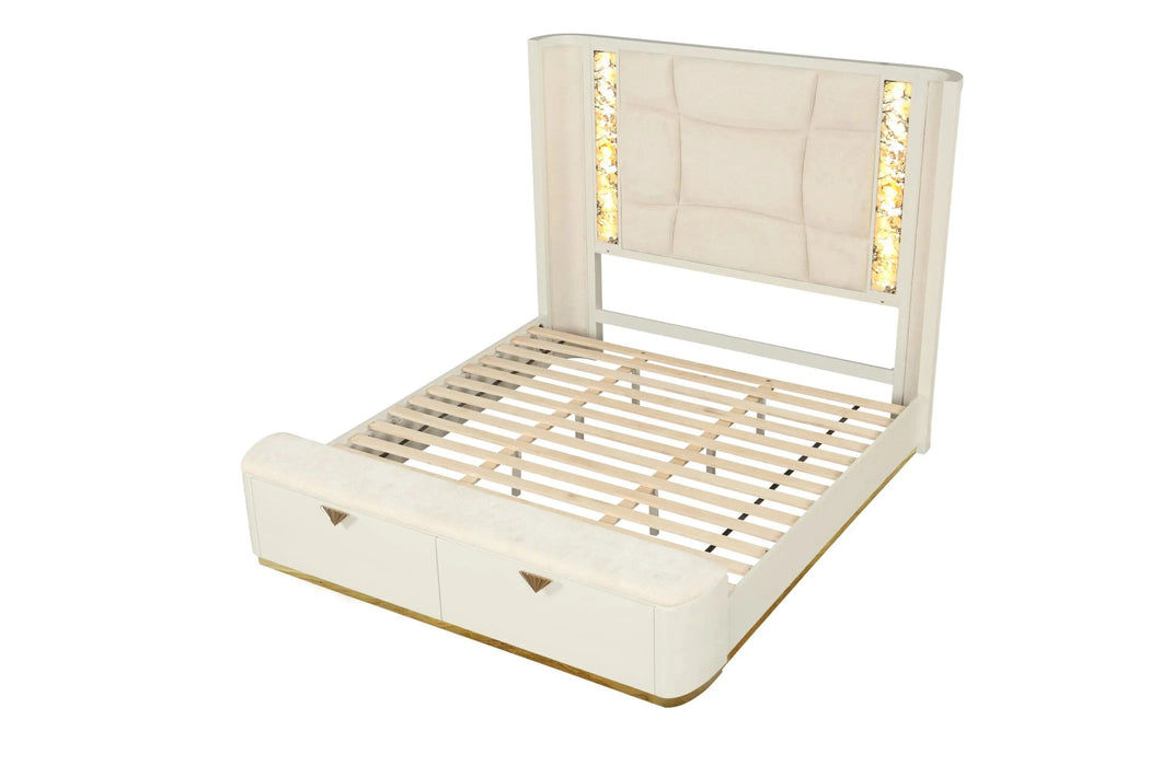 La Pierre Modern Style 4 Pc King Upholstered Bedroom Set Made with Wood and Gold Accents in Beige(NJ INVENTORY) Default -DTYStore