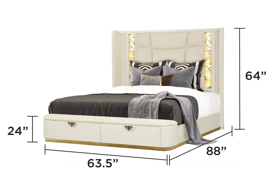 La Pierre Modern Style 5 Pc Queen Upholstered Bedroom Set Made with Wood and Gold Accents in Beige(CA INVENTORY) Default -DTYStore