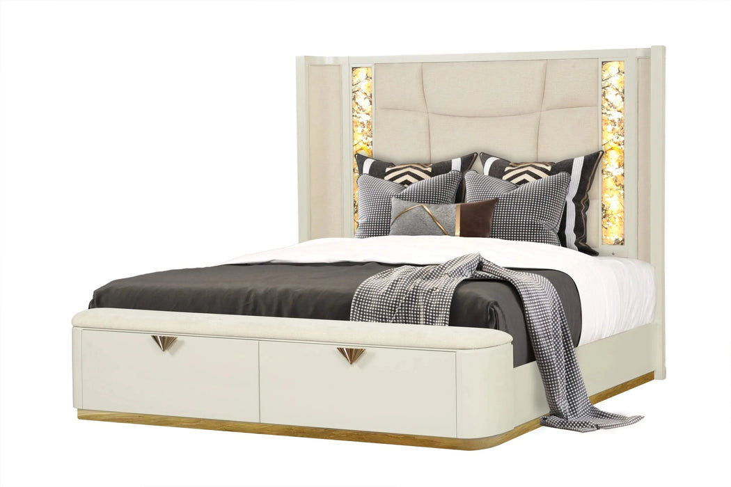 La Pierre Modern Style 5 Pc Queen Upholstered Bedroom Set Made with Wood and Gold Accents in Beige(CA INVENTORY) Default -DTYStore