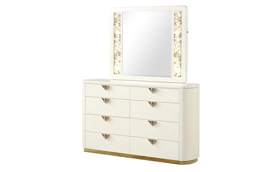 La Pierre Modern Style 5 Pc Queen Upholstered Bedroom Set Made with Wood and Gold Accents in Beige(CA INVENTORY) Default -DTYStore