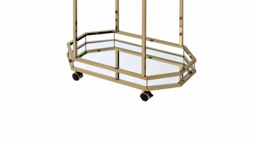 Lacole Mirrior & Champagne Finish Serving Cart Default -DTYStore