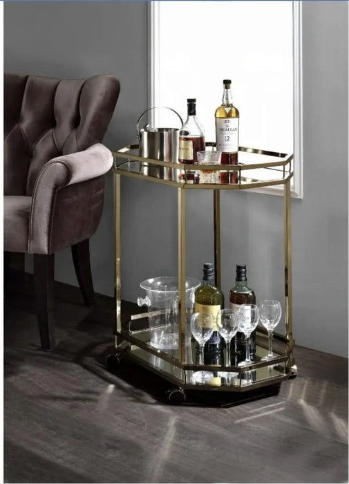 Lacole Mirrior & Champagne Finish Serving Cart Default -DTYStore