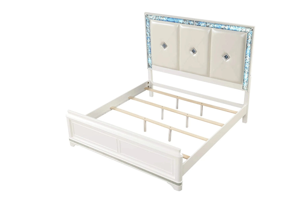 Laguna Modern Style 5 Pc Queen Upholstered Bedroom Set Made with Wood and Crystal Accents in White(NJ INVENTORY) Default -DTYStore