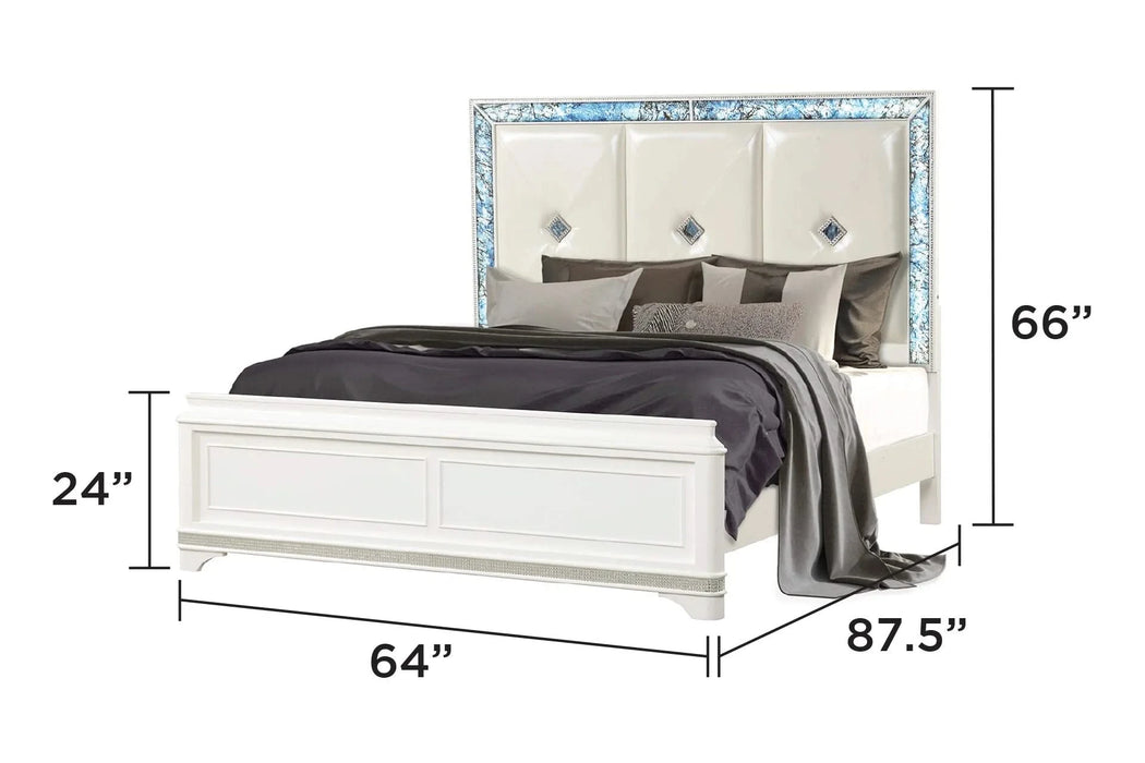 Laguna Modern Style 5 Pc Queen Upholstered Bedroom Set Made with Wood and Crystal Accents in White Default -DTYStore