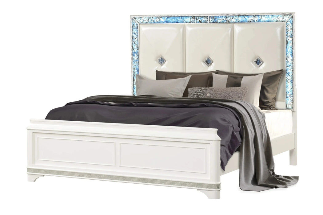 Laguna Modern Style 5 Pc Queen Upholstered Bedroom Set Made with Wood and Crystal Accents in White Default -DTYStore