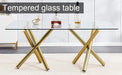 Large Modern Minimalist Rectangular Glass Dining Table for 6-8 with 0.39'Tempered Glass Tabletop and Golden Metal Legs,Kitchen Dining Living Meeting Room Banquet hall, 71' x 35.4' x 30'W1151S00798 Default -DTYStore